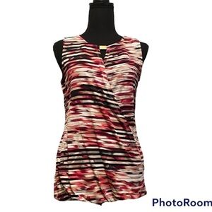 Calvin Klein Striped Color block Wrap Sleeveless Blouse W/KeyHole | XS | NWOT